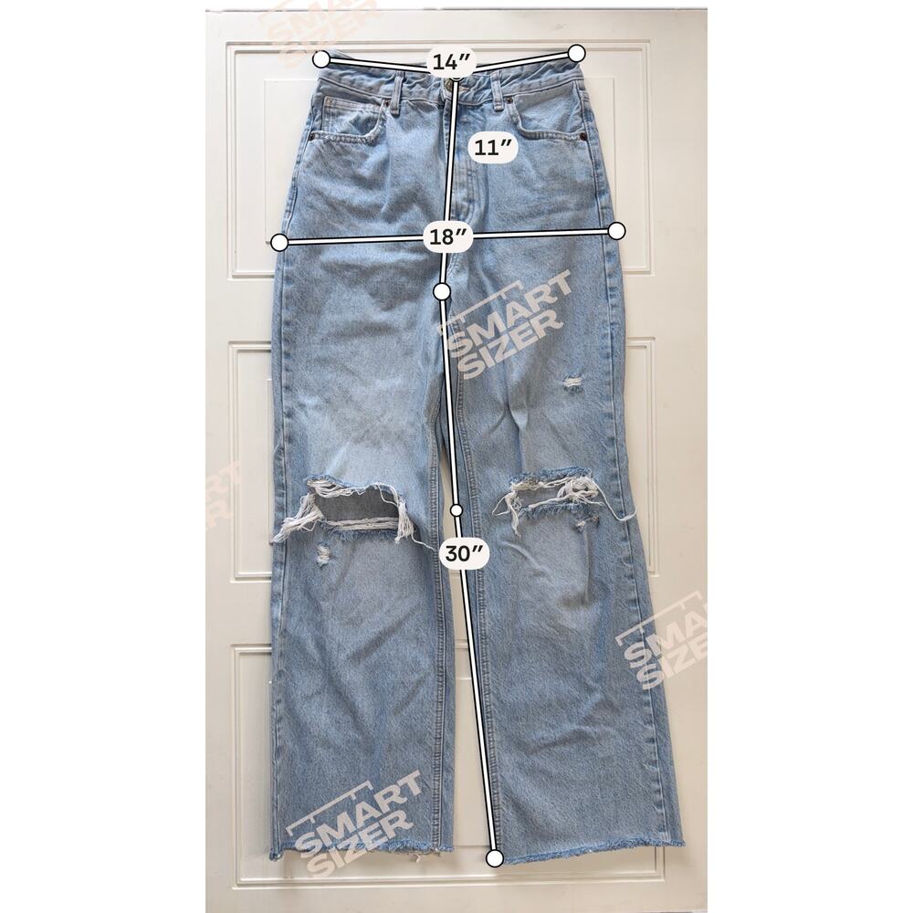 Zara Womens Sz 6 Light Wash Distressed High Rise Straight Leg Boyfriend Jeans - Picture 4 of 5